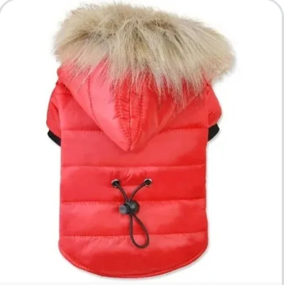 Ski Bunny Puffer Dog Coat Red With Fur Trimmed Hood Small - Picture 2 of 10